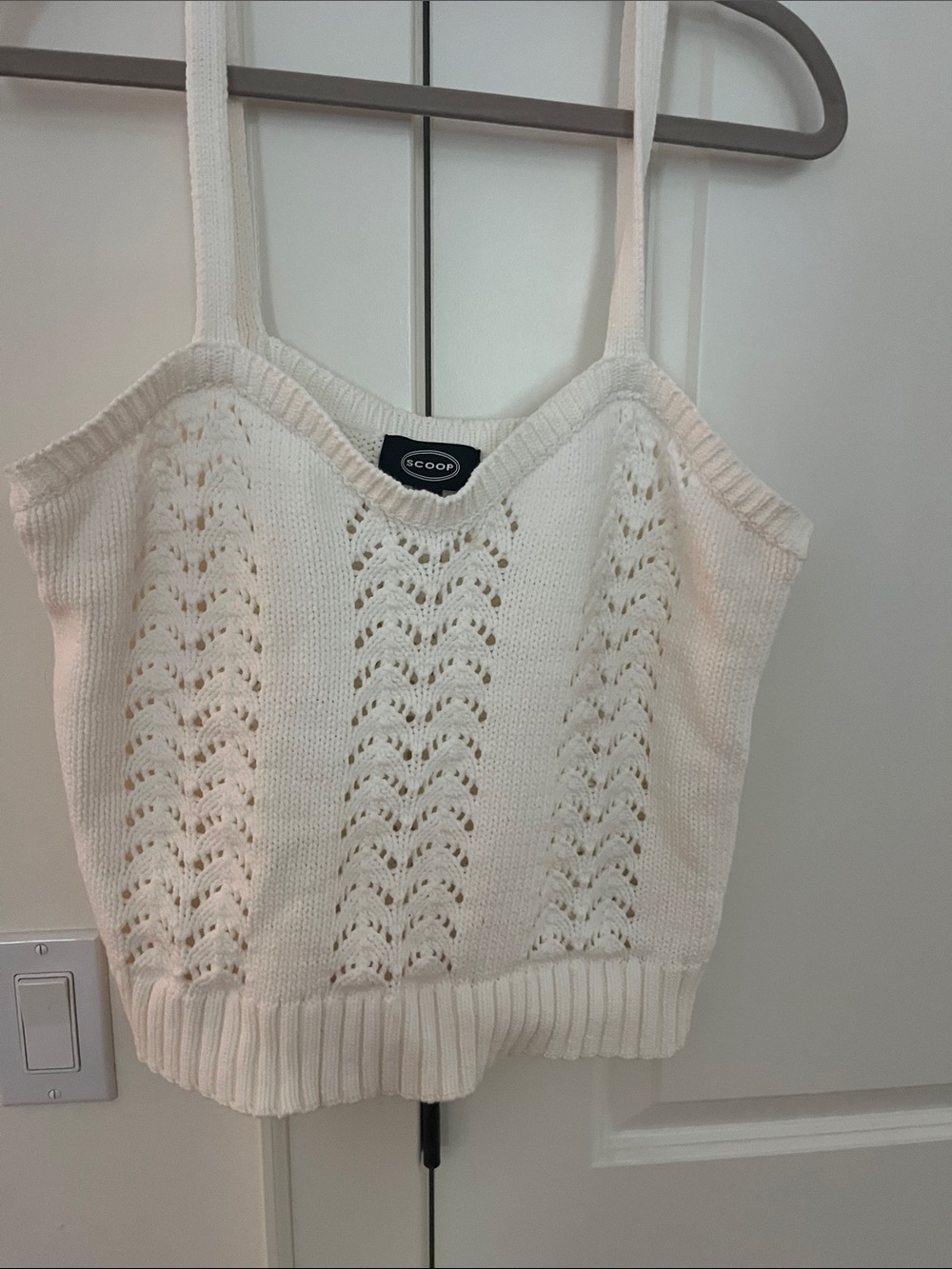 White Knit Lace-Panel Tank Top